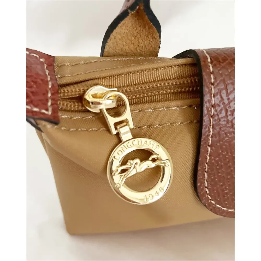 LONGCHAMP Le Pliage Original Pouch With Handle Fawn Color Crossbody Strap NEW